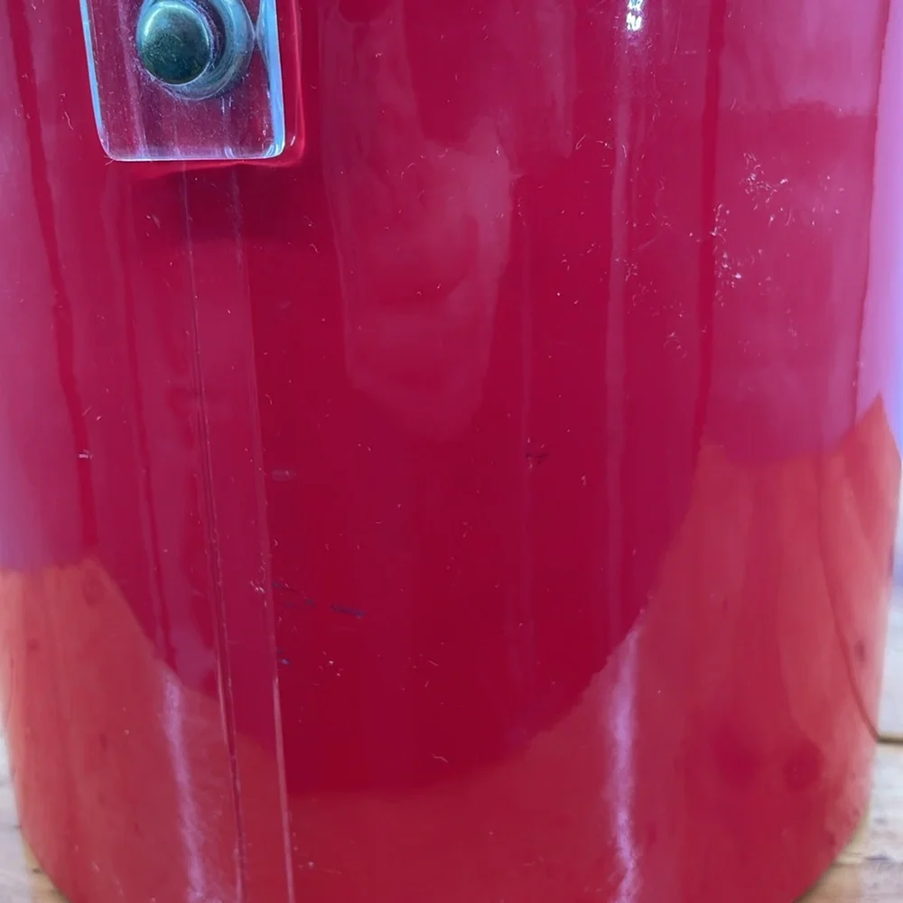 Vintage 60’s Red Mid Century Ice Bucket w/ Scoop Mod Acrylic Handle Barware